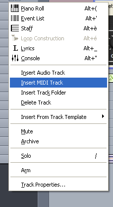 Step 07 - Insert a MIDI track Step 07 - Insert a MIDI track