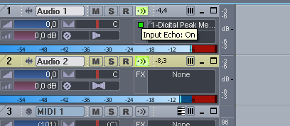 Step 12 - Enable input echo on both tracks and play - the source track triggers the target track chorus parameters in real time Step 12 - Enable input echo on both tracks and play - the source track triggers the target track chorus parameters in real time